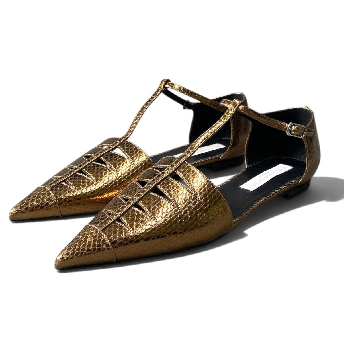 h13Stella McCartney Python Embossed T-Strap Flats Size 38 Women'sk02i