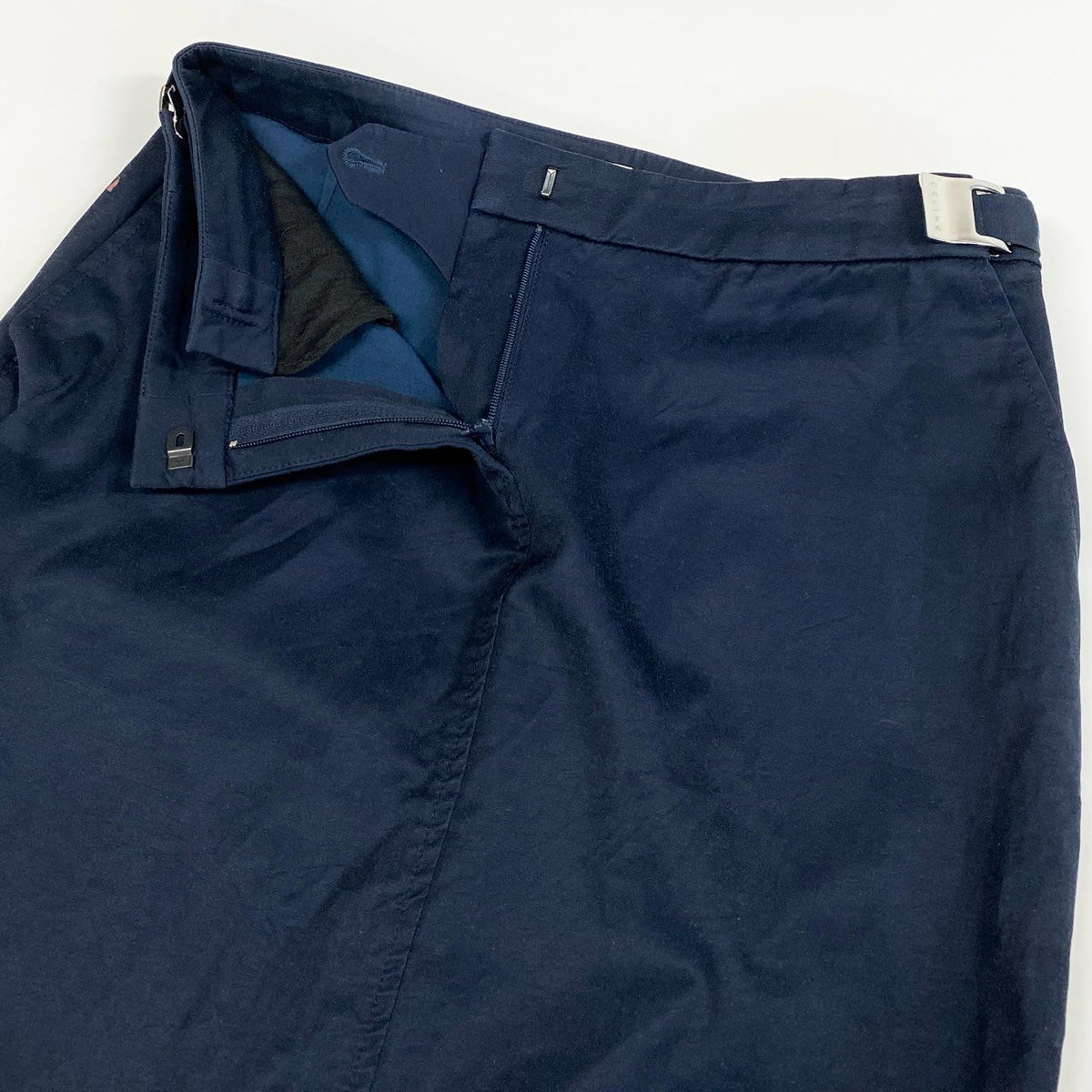 @Ed6 CELINE Knee-Length Pencil Skirt Size 36 Navy Side Logo Belt Stretch Women's Elegant Franceu02t