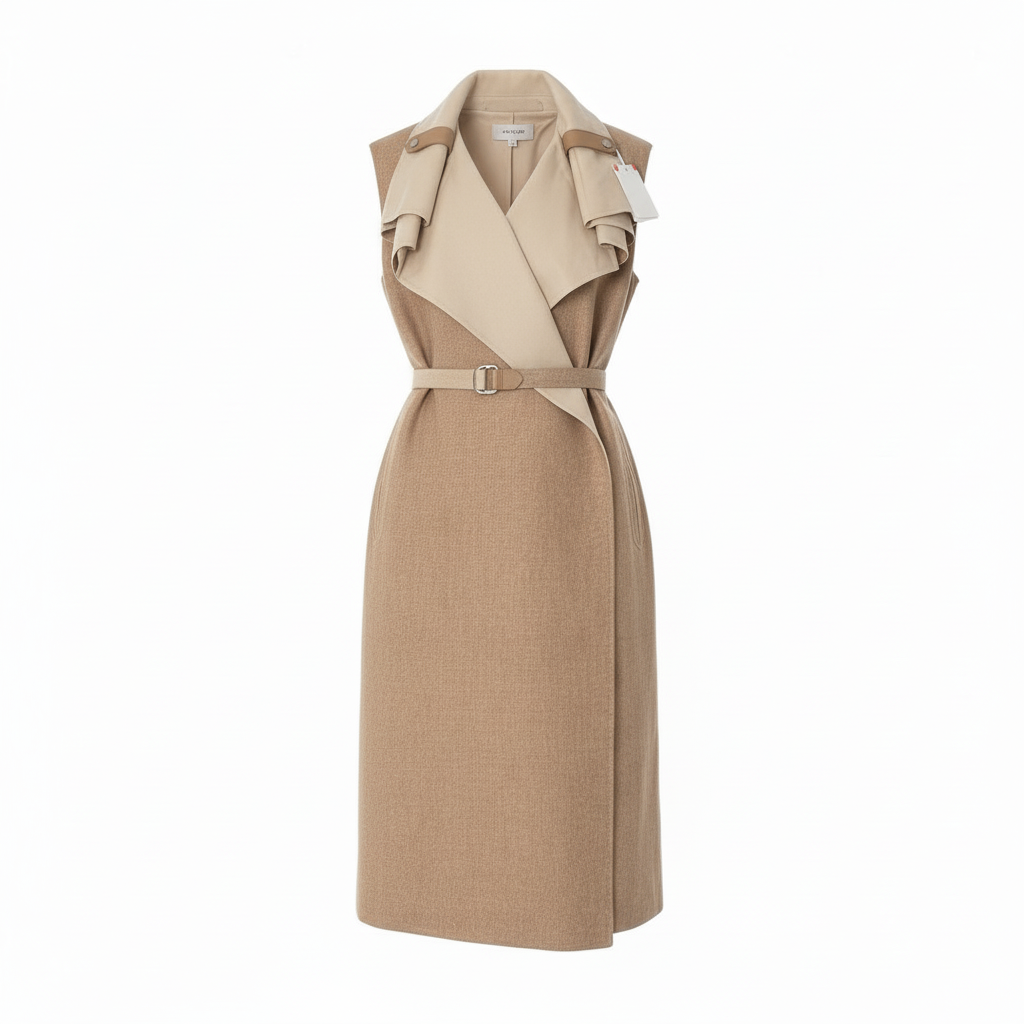 @E HERMES Hermes Double Face Wrap Coat Sleeveless Long Cashmere Pink Beige Size 38 Women NEW w/Tagnu1