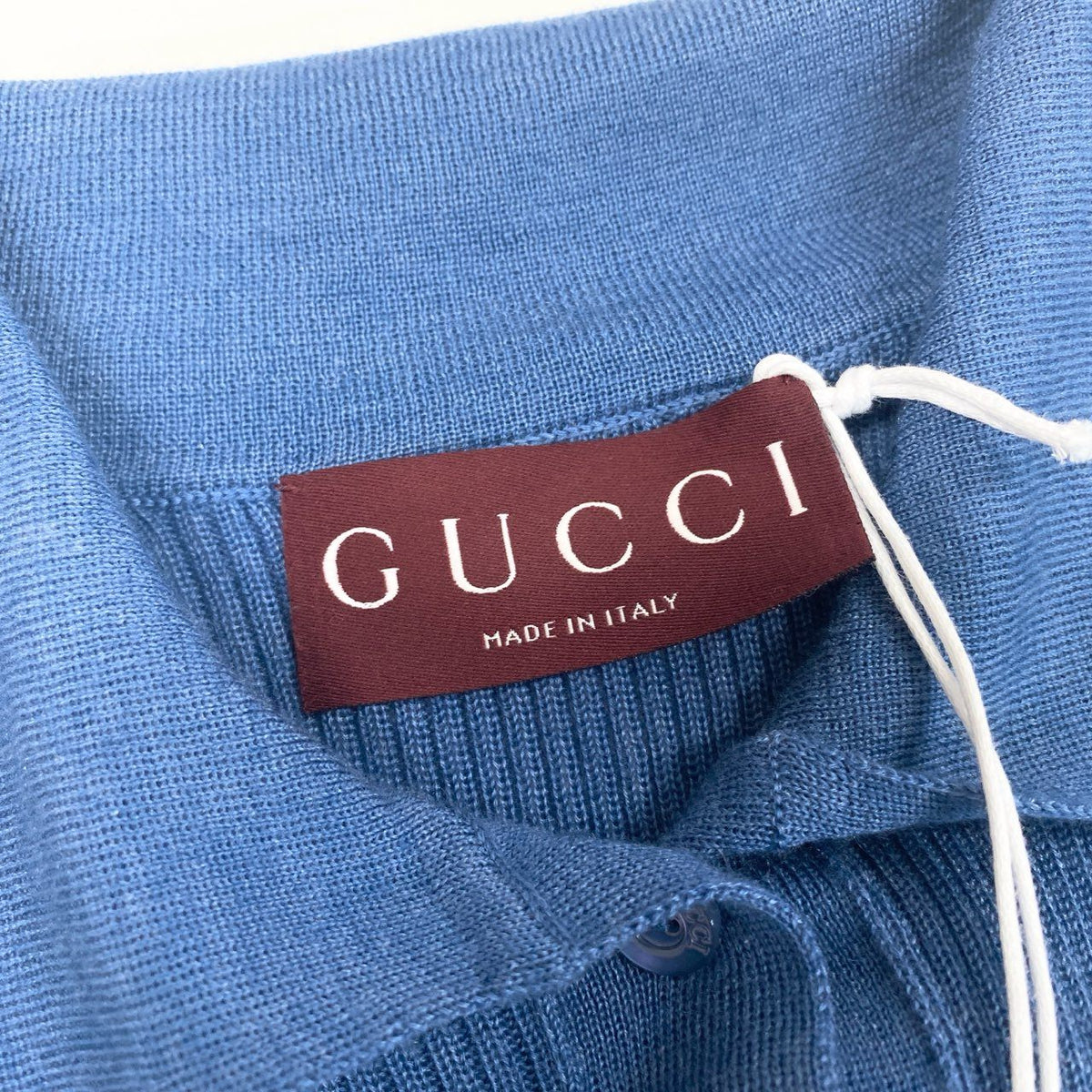 I@ Ab13 GUCCI 2026 Cashmere Silk Polo Knit Blue XS Web Stripe Womenta1