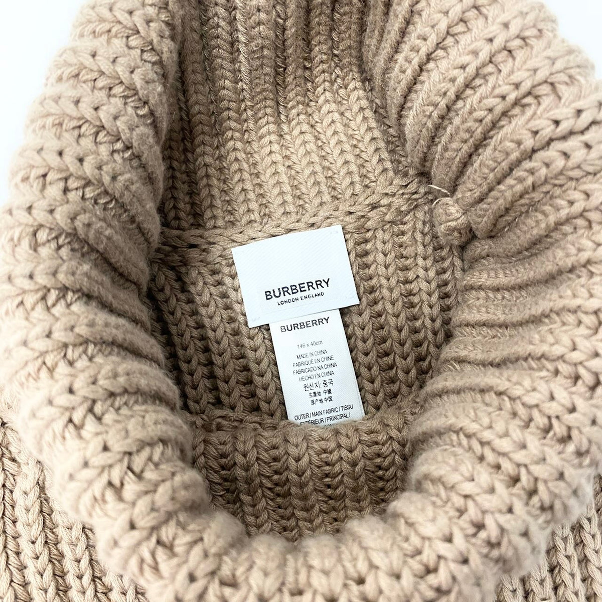 BURBERRY Women's Beige Chunky Knit Turtleneck Cape Poncho Sweater 146x40cm