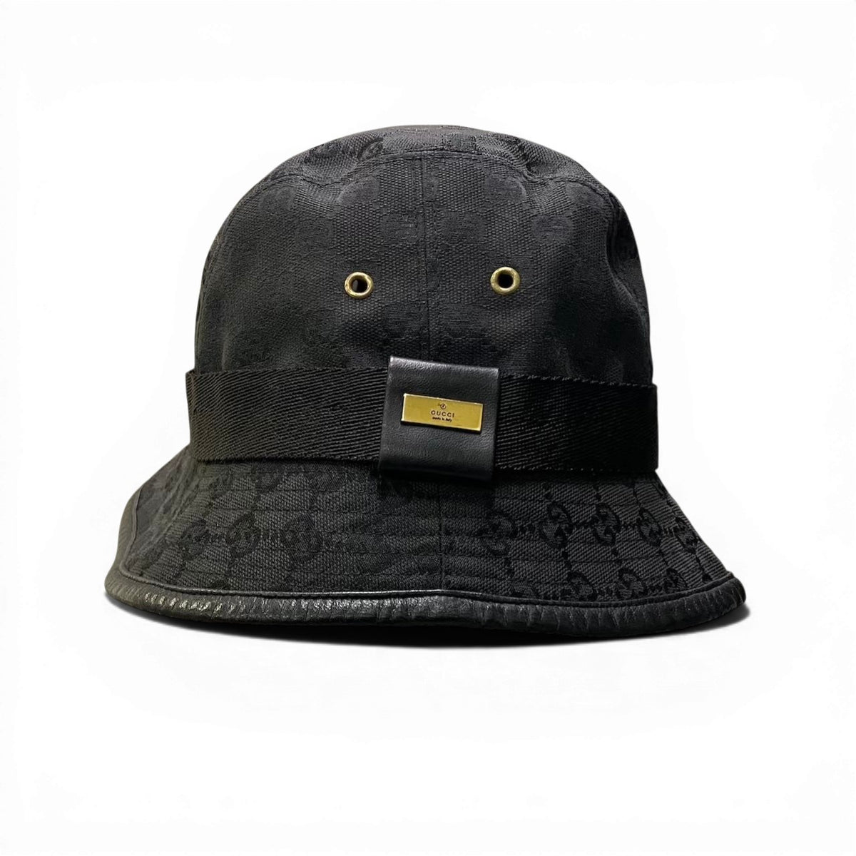 ＠c18 GUCCI Gold Plate GG Canvas Bucket Hat Black Size M Made in Italy Unisex Hatt18r