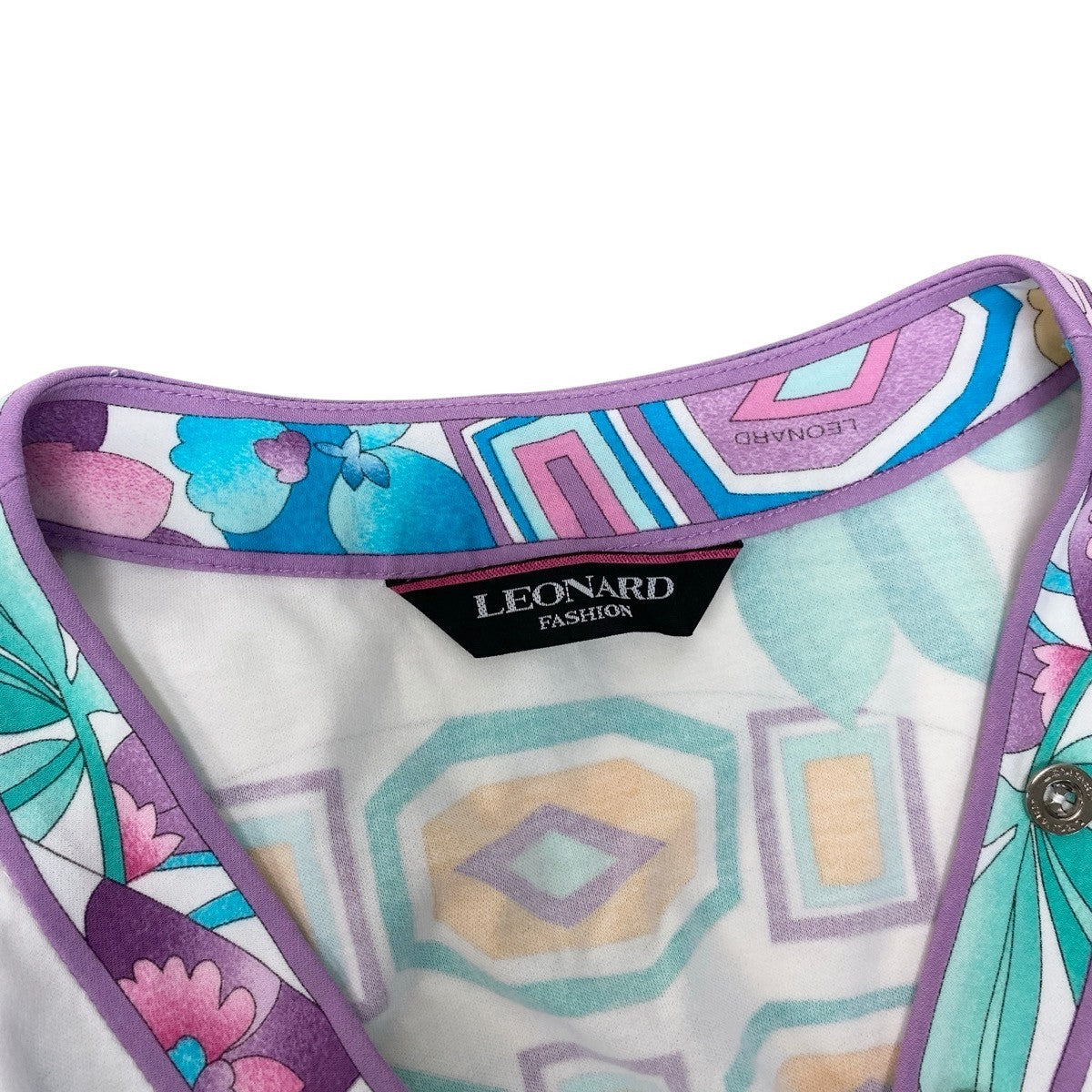 34g17 LEONARD FASHION レオナール ロング ベストジレ ワンピース 美しい花柄プリント サイズ42 マルチカラー コットン100％ レディースu02t
