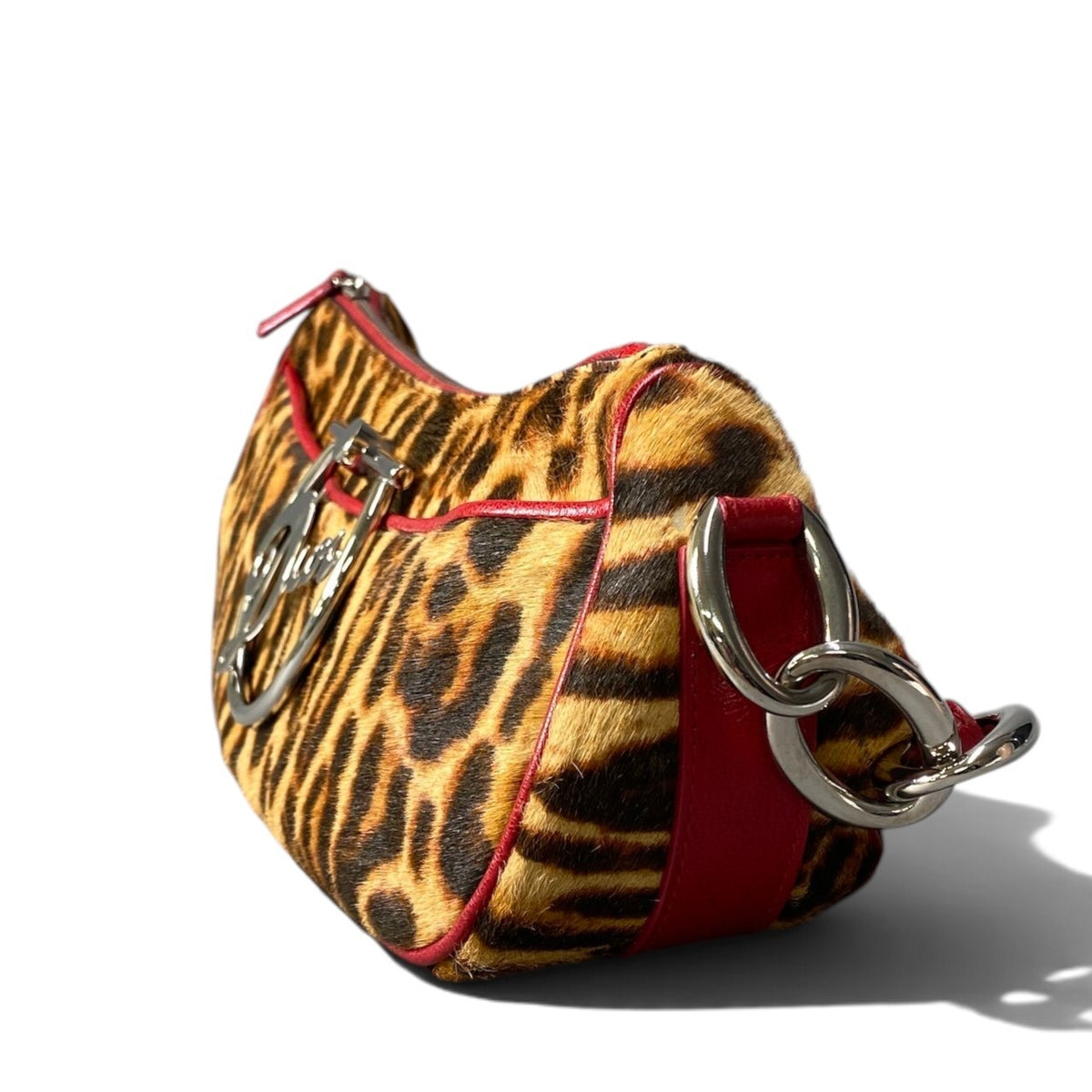 h20Christian Dior Diva Leopard Pony Hair Bag Brown Red Leather Women'sta1