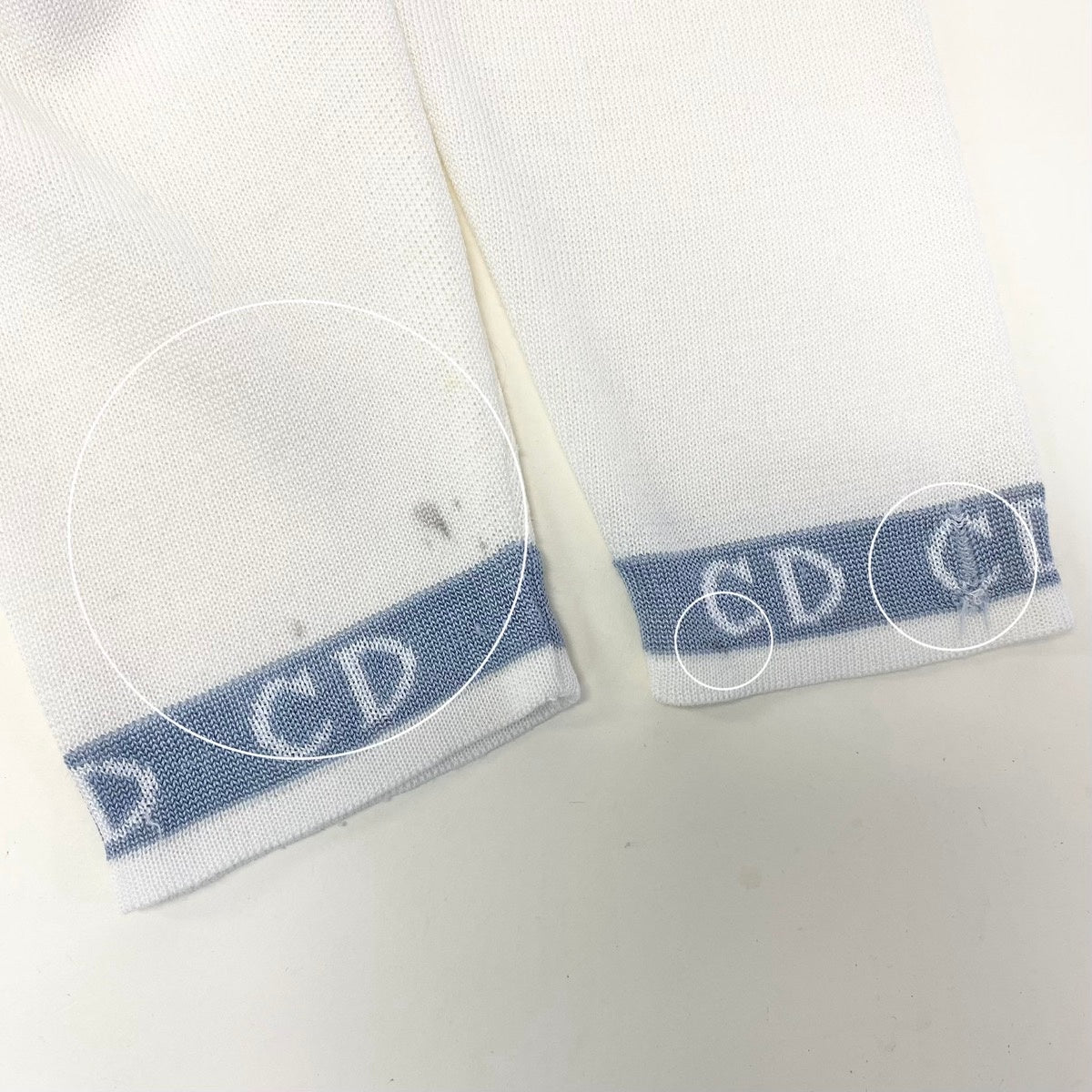 @H Eg8　Christian Dior CD Logo Bicolor Long Sleeve Knit Cardigan Size L White Women o07t
