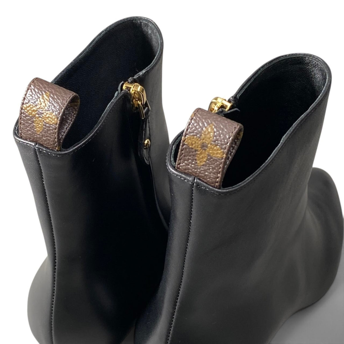 h12Louis Vuitton Donna Line Ankle Boots Black Leather Size 40 Women'sk02i