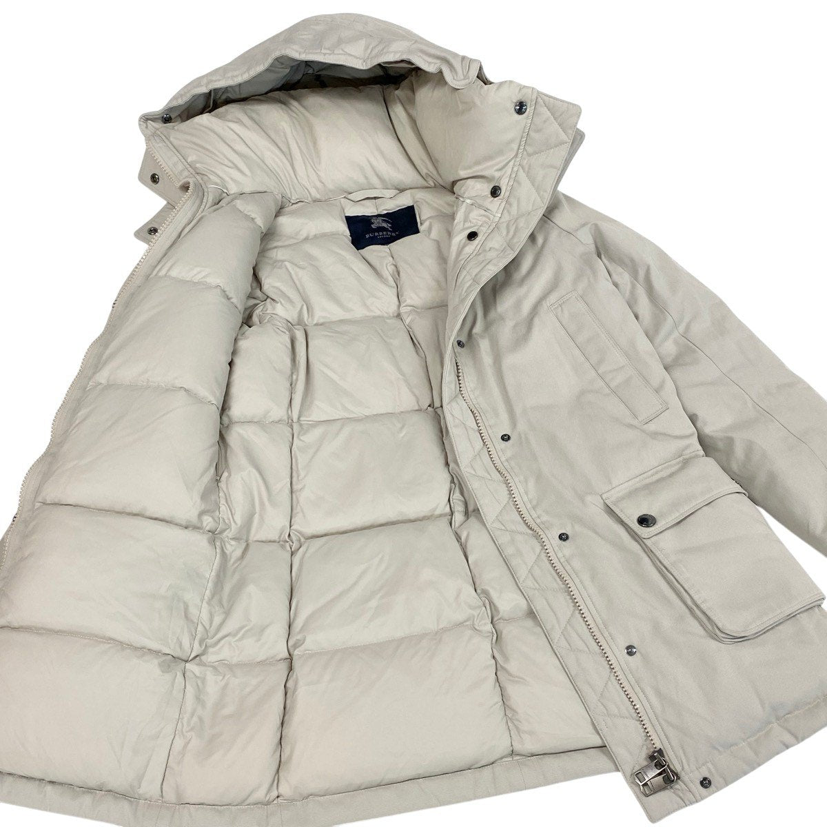 @E　Eg9 BURBERRY LONDON Hooded Down Mods Coat 2Way Size 38 Beige Women o07t
