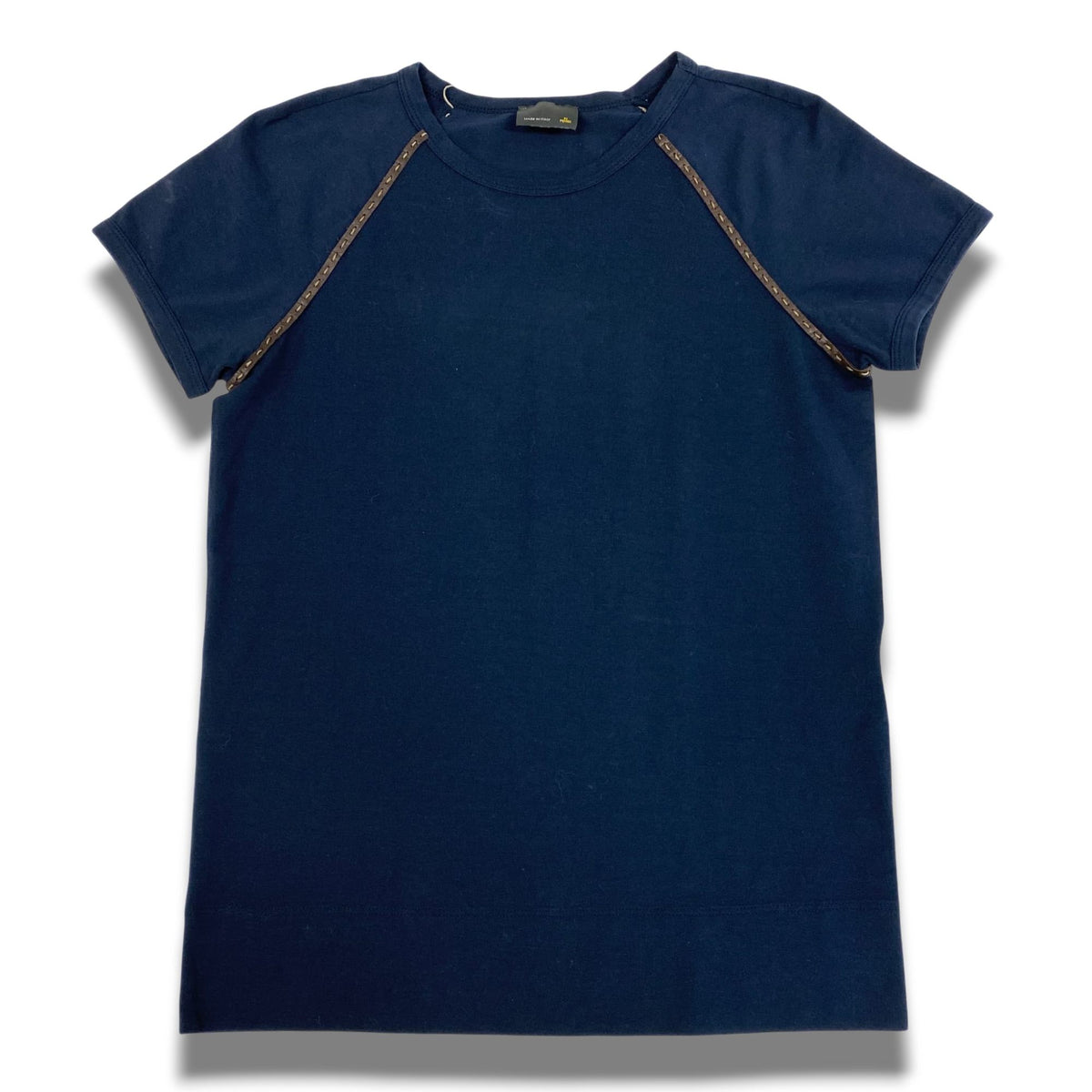 @ Eb20 FENDI Leather Piping Short Sleeve T-Shirt, Navyu02t