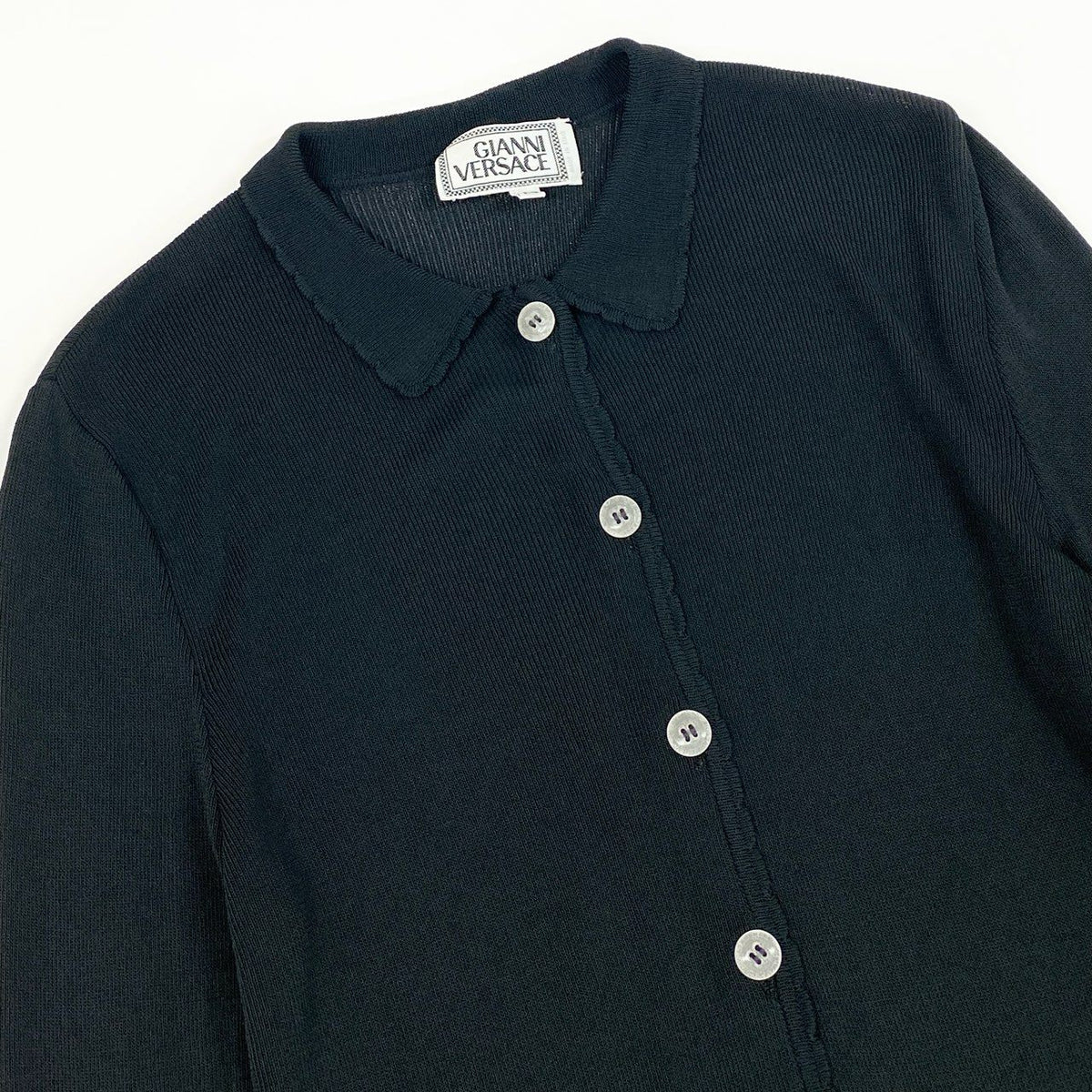@d7 GIANNI VERSACE Rib Knit Cardigan Black Long Sleeve Size 40 Womenso07t