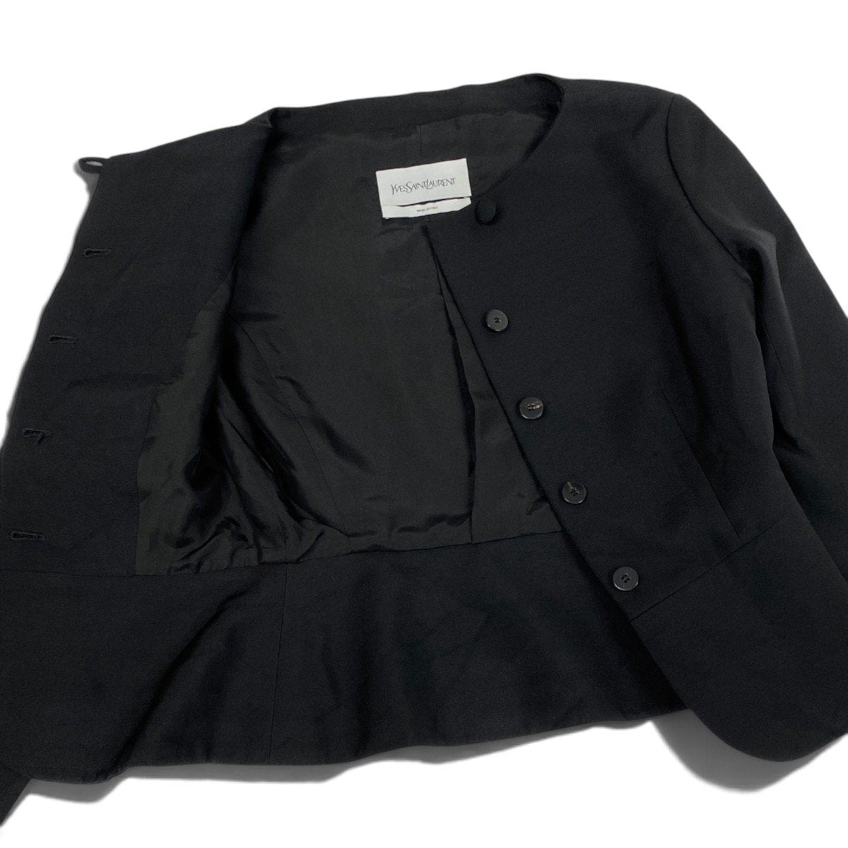 Ei7Yves Saint Laurent Silk Collarless Formal Jacket Black Women'so07t