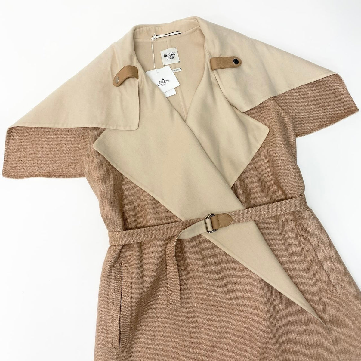 @E HERMES Hermes Double Face Wrap Coat Sleeveless Long Cashmere Pink Beige Size 38 Women NEW w/Tagnu1