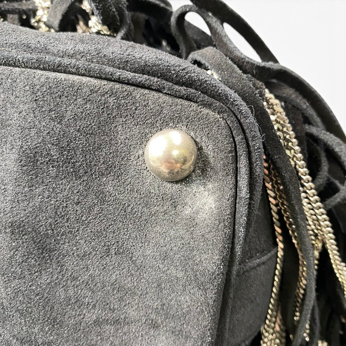 h21 SAINT LAURENT Fringe × Chain Bucket Shoulder Bag Black Leathert18r