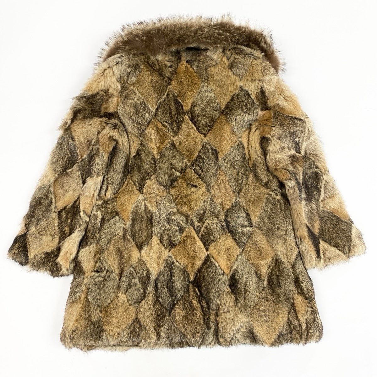M Eh10 KINOSHITA Raccoon Fur Patchwork Long Coat Real Fur Brown Women u02t