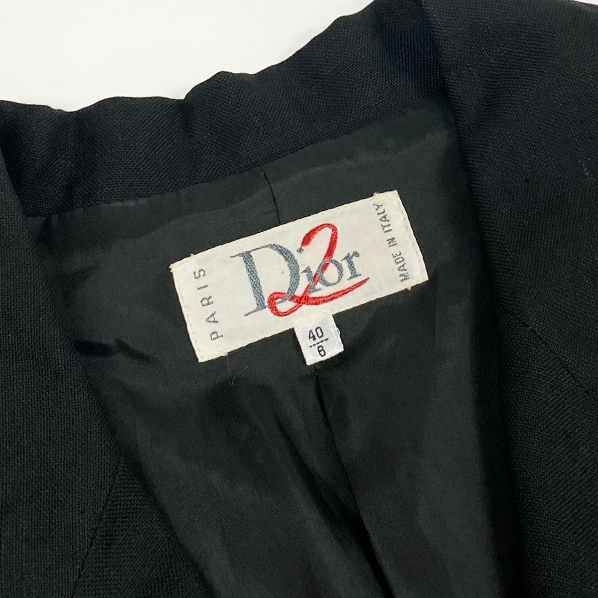 K Eh6Dior Double Breasted Tailored Jacket CD Logo Embroidery Linen Blend Size 40 Black Women o07t