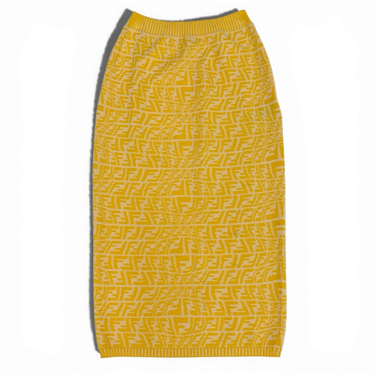 @ Ib7 Fendi 2021 FF Logo Knit Pencil Skirt Yellow Size 38ta1