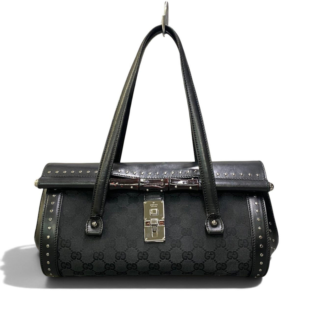 h29 GUCCI Tom Ford Era Studded Bamboo Bag Black Women'sta1