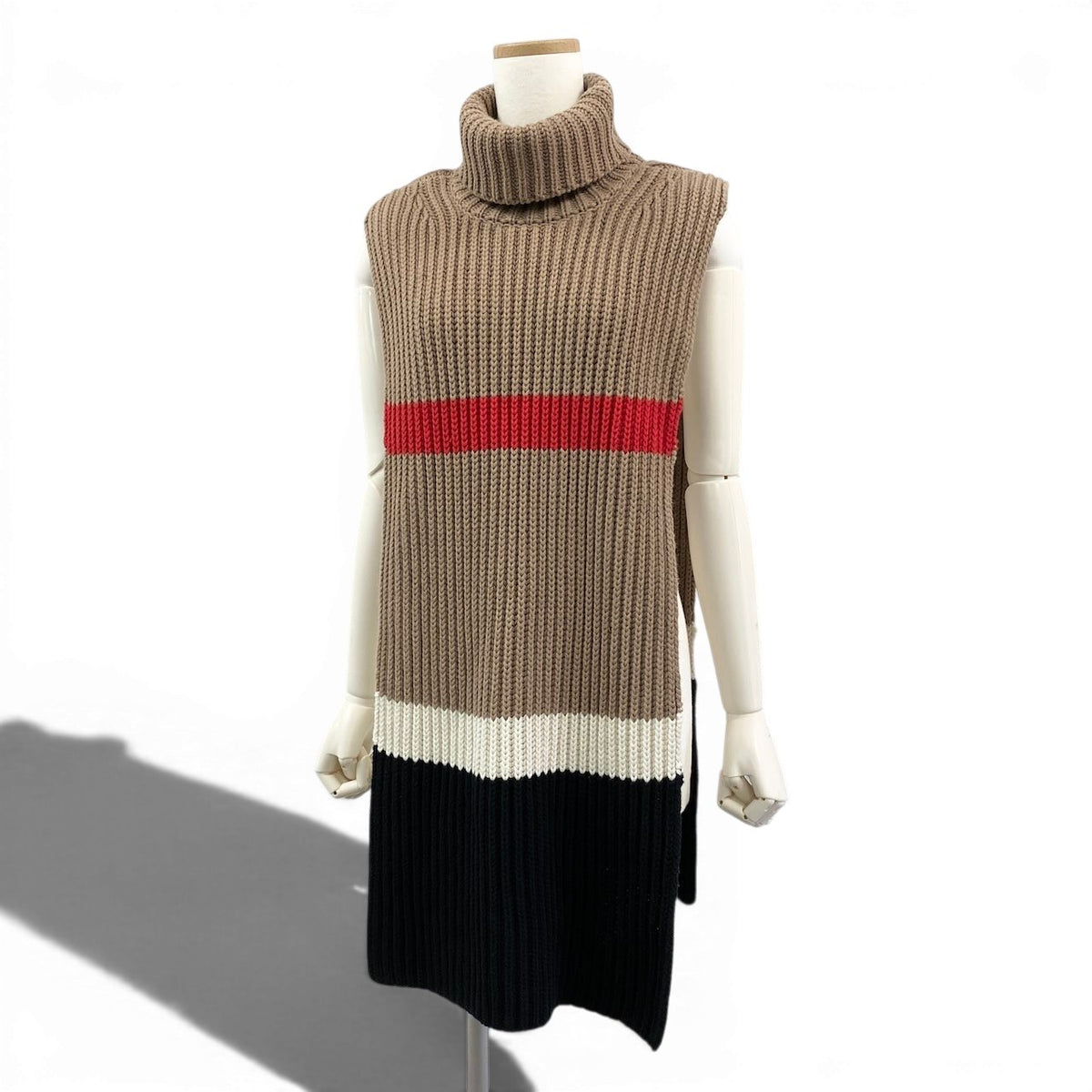 BURBERRY Women's Beige Chunky Knit Turtleneck Cape Poncho Sweater 146x40cm
