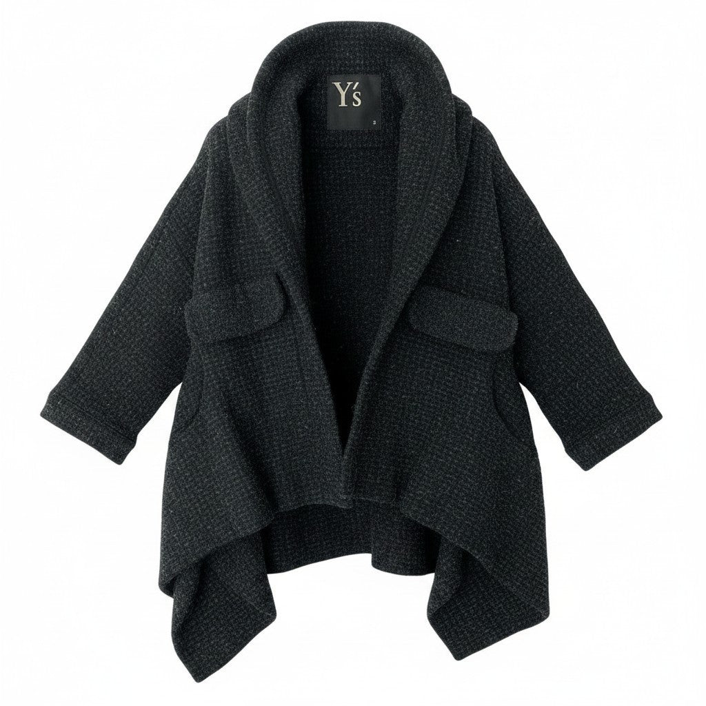 19e8Y's Yohji Yamamoto Asymmetrical Jacket, Cotton Wool Jacket, Outerwear, Made in Japanu02t