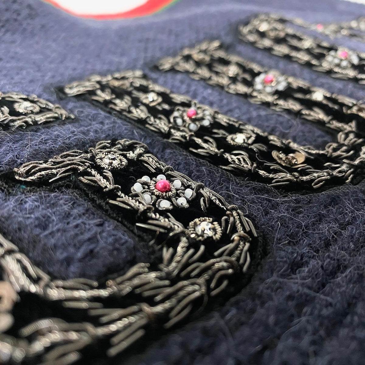 ＠S I GUCCI Wool Knit Long Cardigan Coat with Embroidered Logonu1