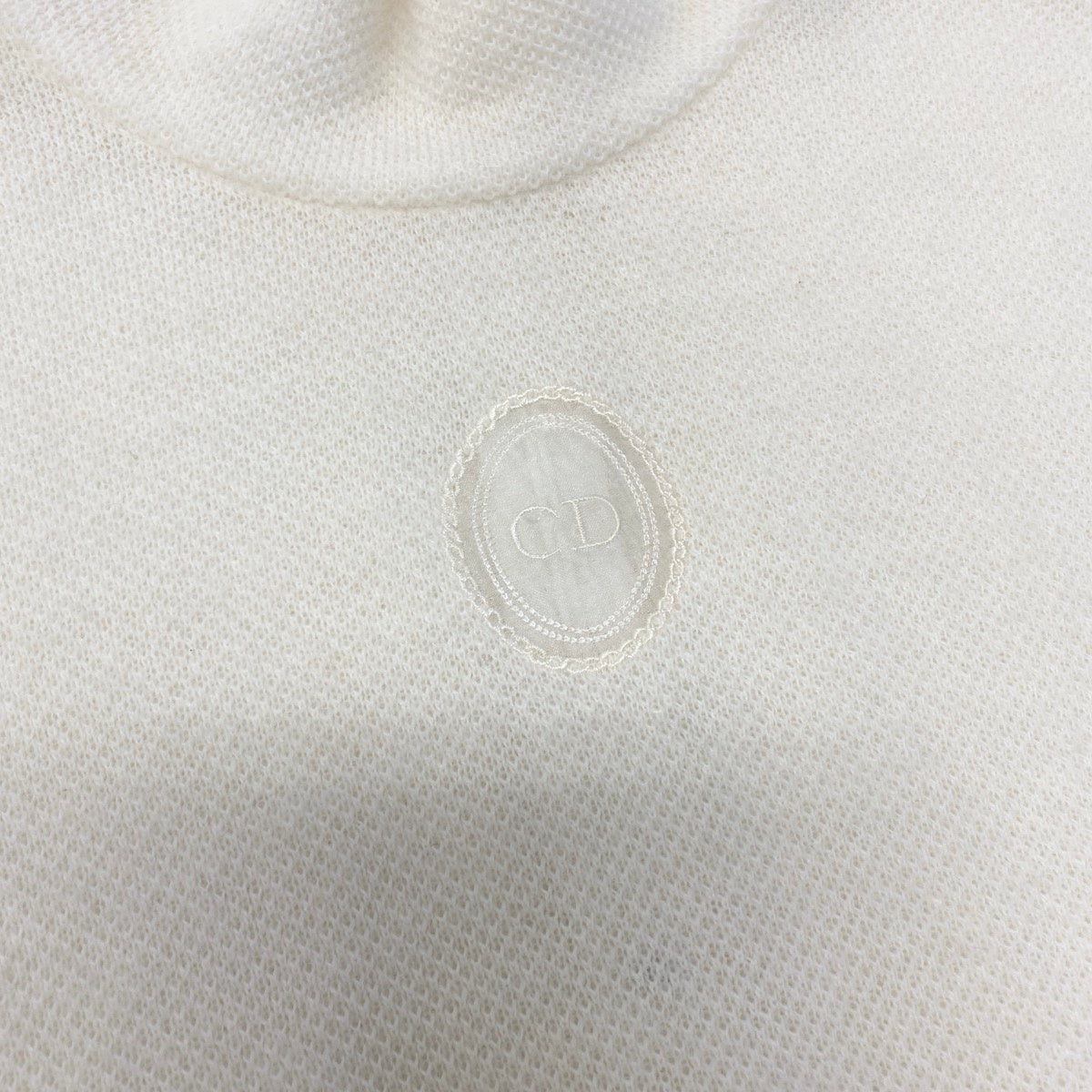 @H　Ig8 Christian Dior CD Logo Embroidered Alpaca Blend Mock Neck Knit Sweater Size M White Women's