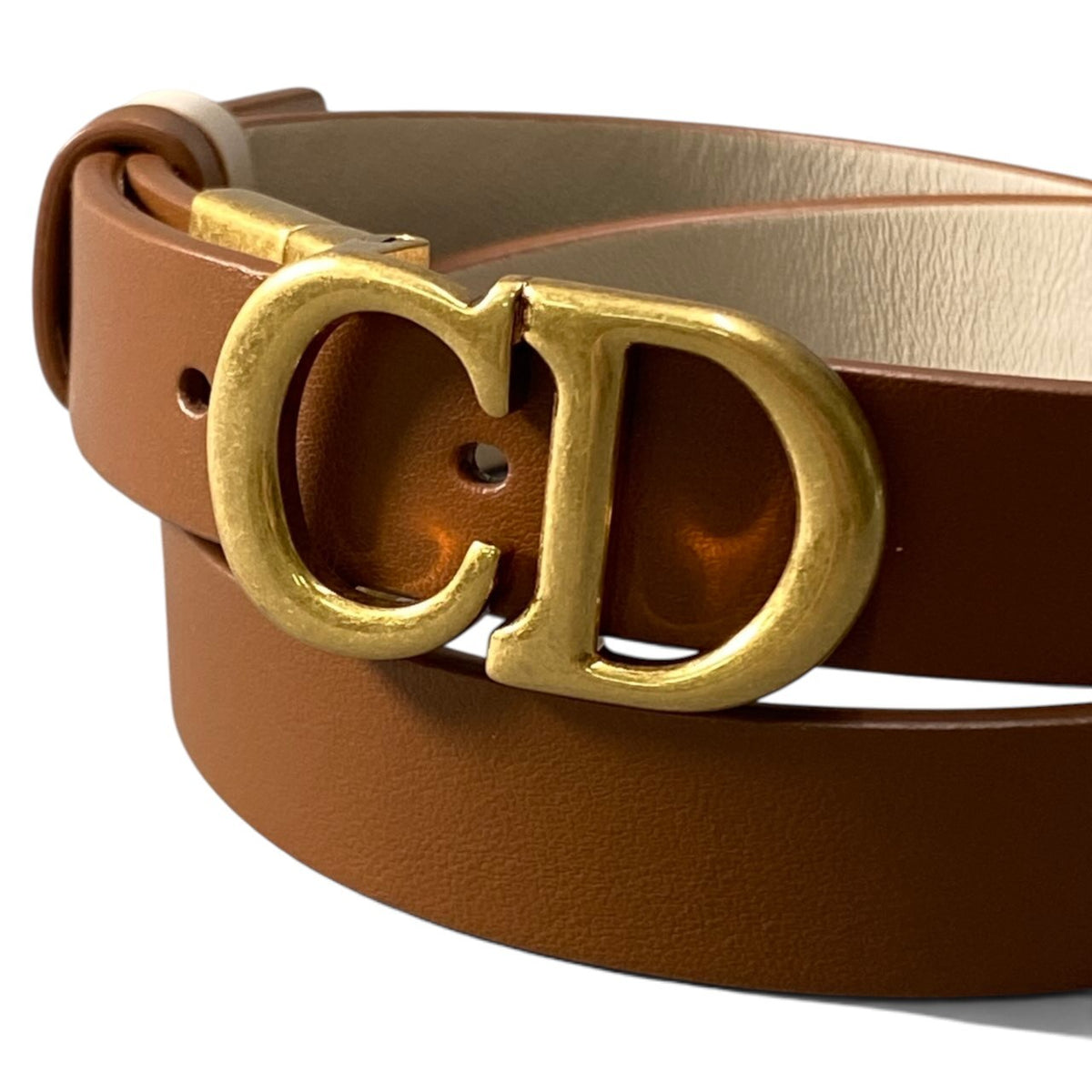 h12【極美品】Christian Dior Current Model Saddle Reversible Belt 20mm Brown/Gold Ski Calfskin (Women's)k02i