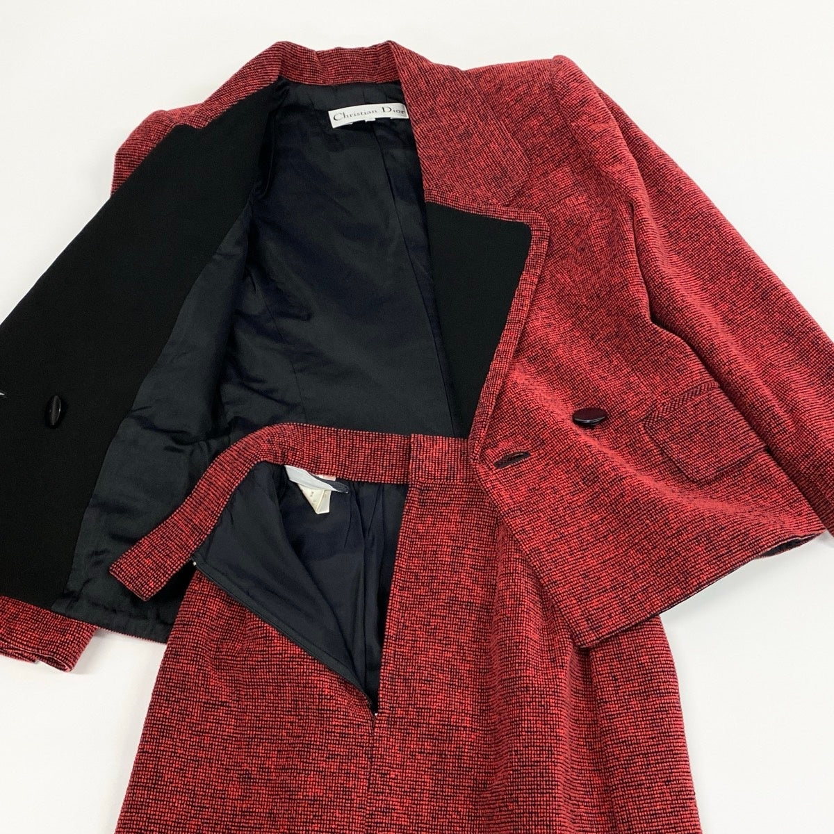 8f5Christian Dior Tweed Skirt Suit Set (Two-tone)u02t