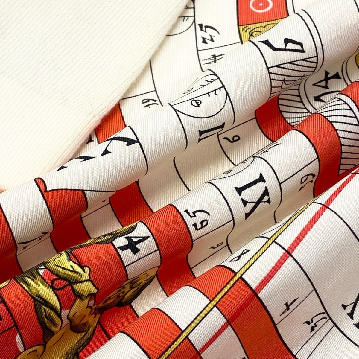 @ S Ia16 HERMES Dies et Hore Silk Long Sleeve Polo Whiteo07t