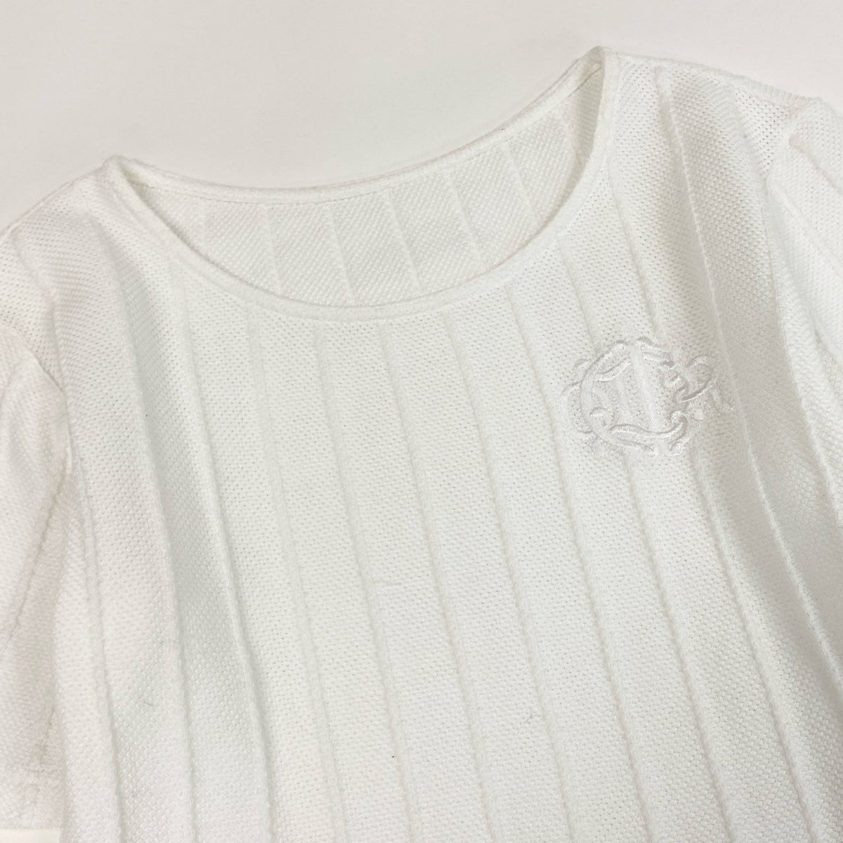 @ Ia23 Christian Dior White Short Sleeve Knit Top Emblem Embroidery Women's Mu02t