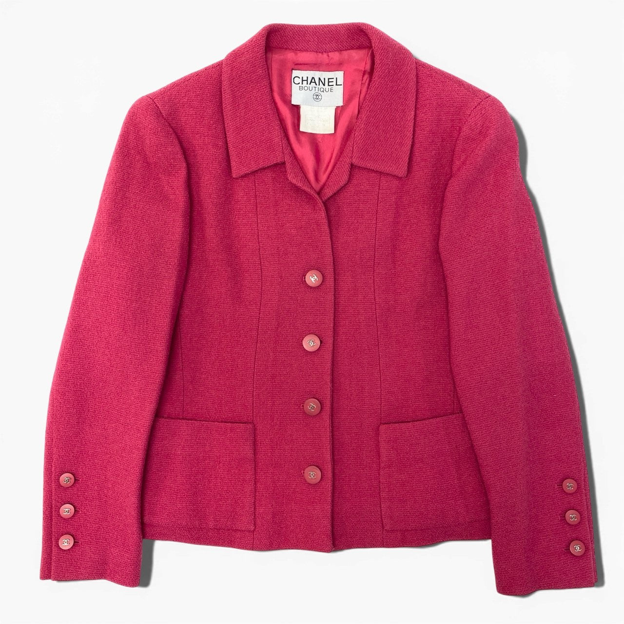 @ Ca28 CHANEL 1996 Vintage Tweed Jacket CC Button Pink 38 P06647u02t